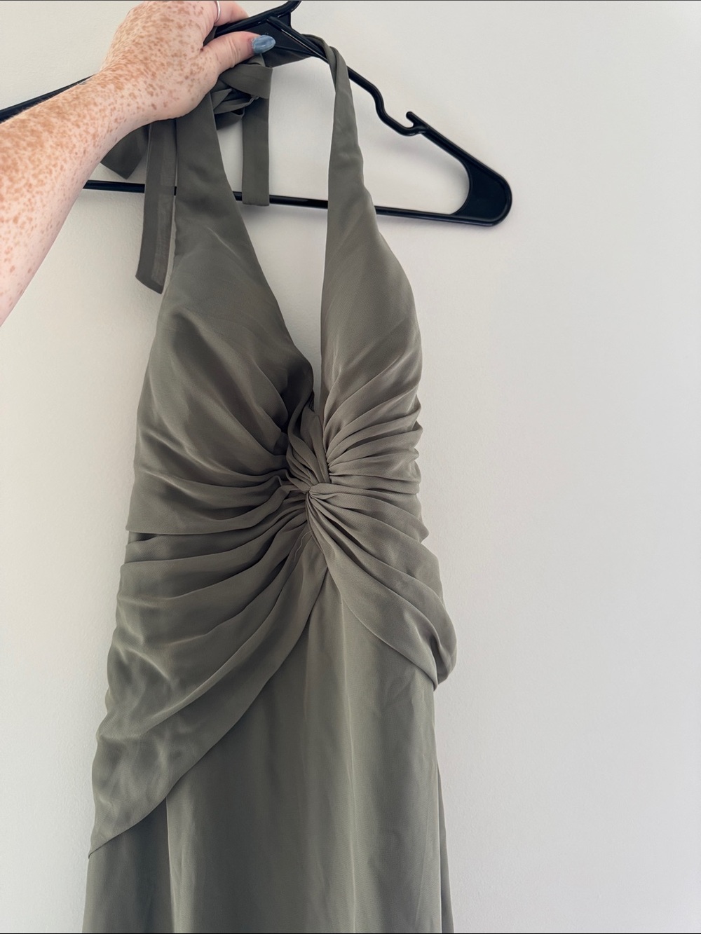 Azazie Olive Halter Ruched Twist Maxi Dress